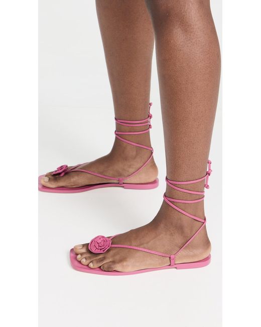 Reformation Pink Vicky Lace Up Rosette Leather Sandals