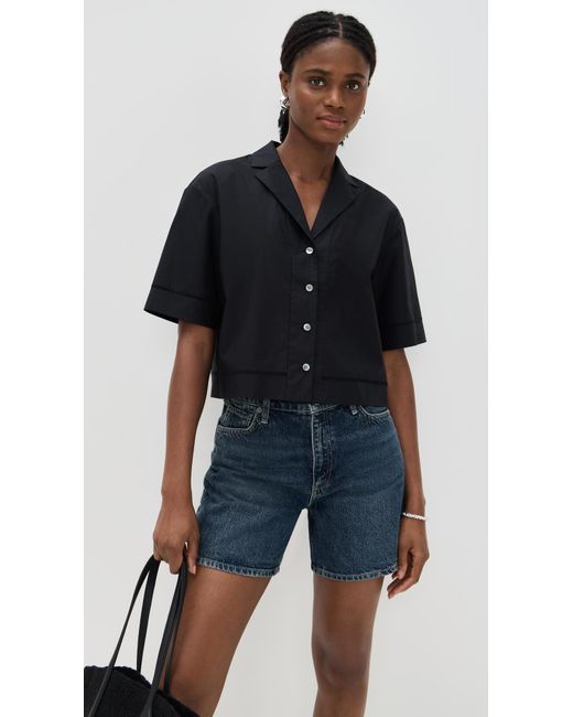 Theory Black Boxy Lapel Shirt