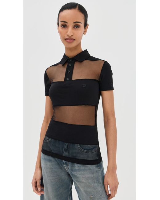 Coperni Black Striped Sheer Polo Top