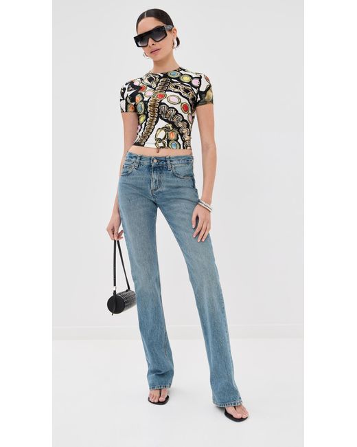 Area Black Gemstone Chain Printed Cropped Tee