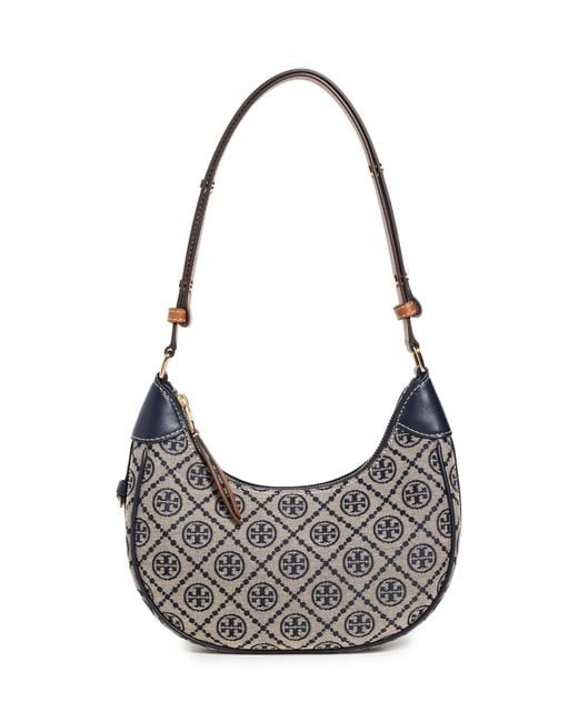 Tory Burch Gray T Monogram Crescent Bag