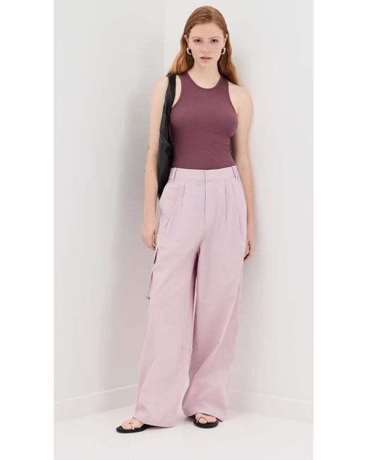 Tibi Pink Vintage Cotton Wide Leg Pull On Cargo Pants