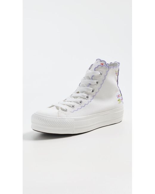 Converse White Chuck Taylor All Star Lift Platform Embroidered Flowers Sneakers