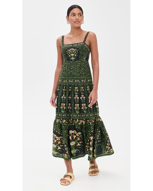 FARM Rio Black Flowers Arch Linen Dress in Green | Lyst