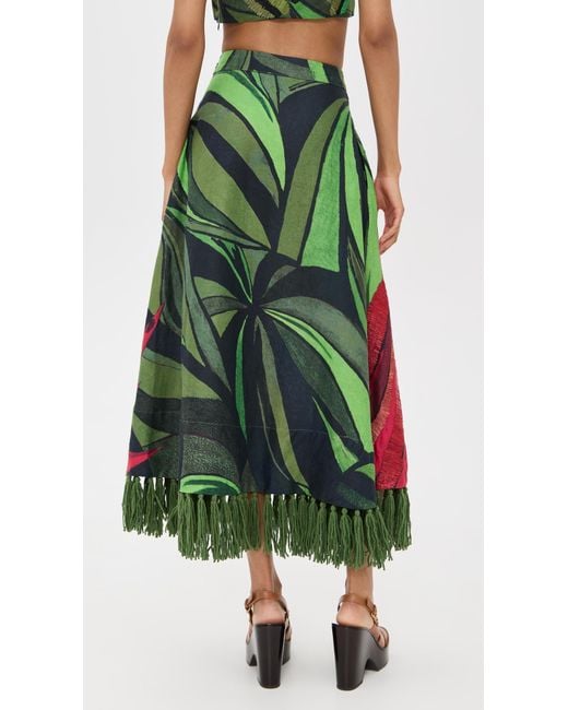 Farm Rio Green Coconut Tree Flow Embroidered Skirt