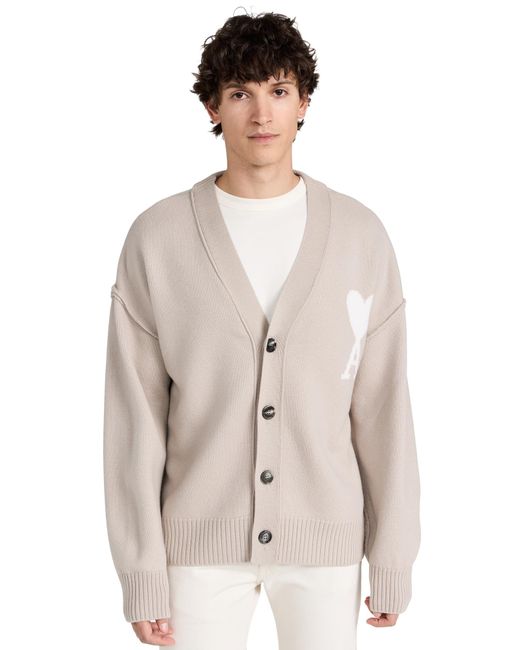AMI Natural Ai Off White Adc Cardigan Ight Beige/off White for men