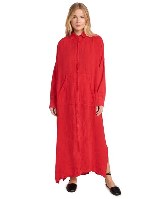Raquel Allegra Red Caftan Shirt Dress