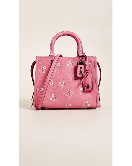 COACH Pink Floral Bow Print Rogue Bag 25
