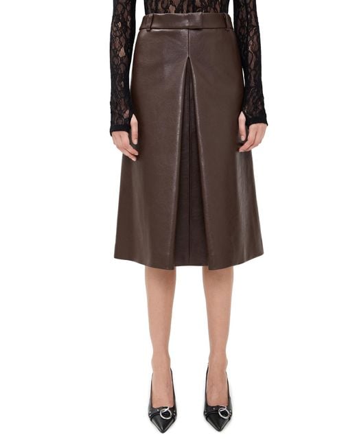 MSGM Black Leather Midi Skirt