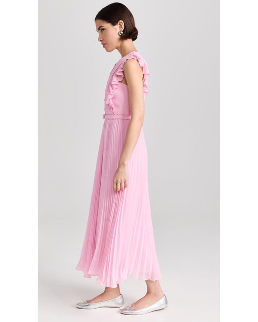 Self-Portrait Pink Chiffon Sleeveless Ruffle Midi Dress