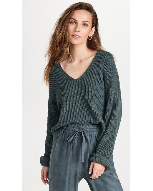 Jenni Kayne Cropped Cotton Cabin Sweater in Green | Lyst Canada