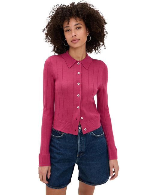 Re/done Red The Caroline Rib Cardigan