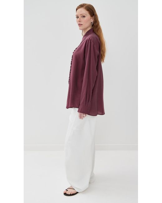 Tibi Purple Silk Voile Easy Tuxedo Shirt