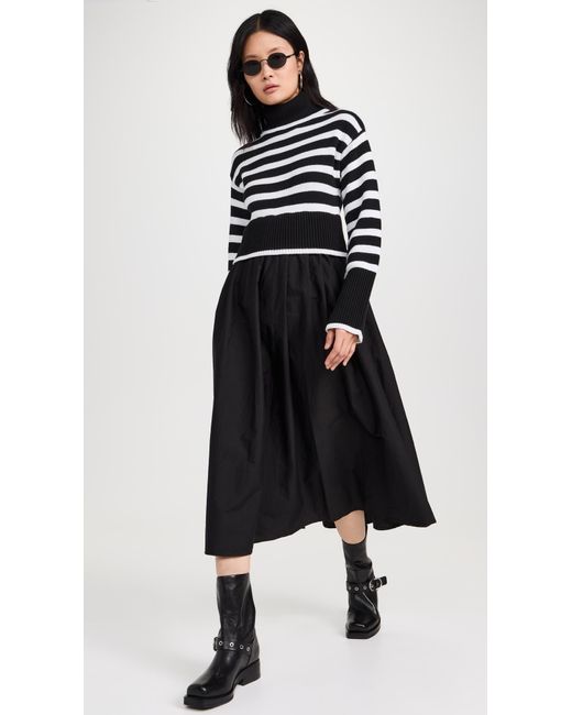 Moon River Black Long Sleeve Turtleneck Striped Sweater Dress