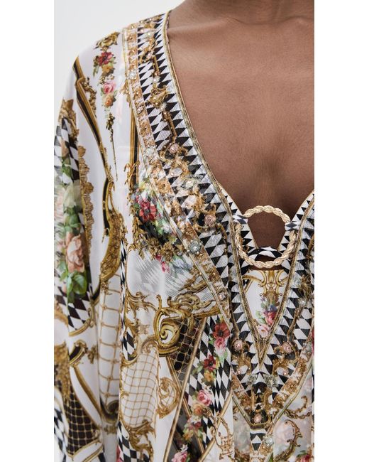 Camilla Multicolor Stretch Mesh Caftan With Trim