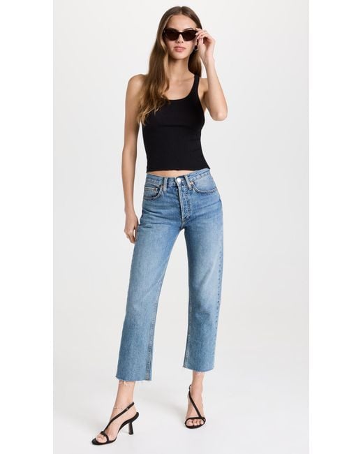 Re/done Black Cropped Ribbed Tank