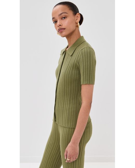 Le Bos Green Ribbed Button Up