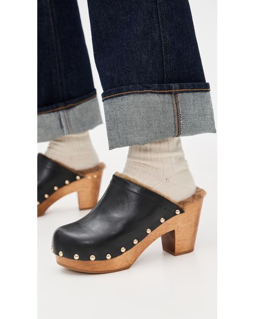 Beek Black Woodpecker Shearling Clogs