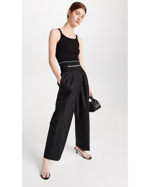 パンツ Alexander Wang Pants With Logo Alexander Wang Logo Elastic Waist Cotton Twill Wide Leg