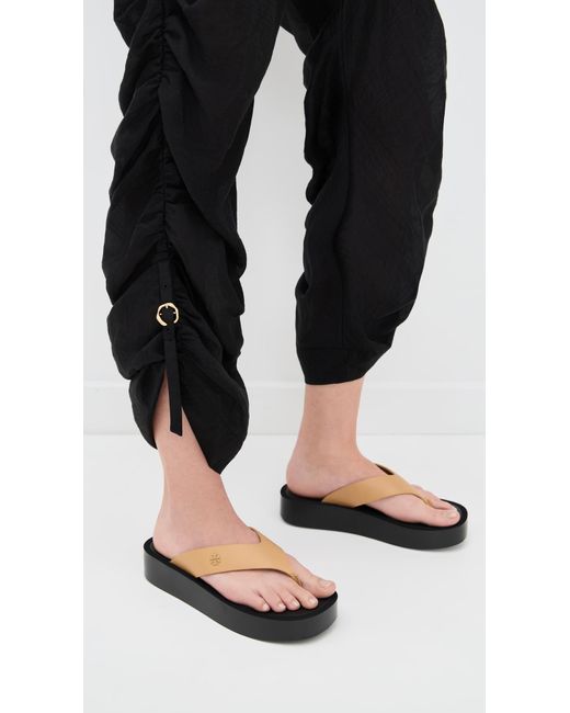 Tory Burch Black Leather Platform Flip Flops