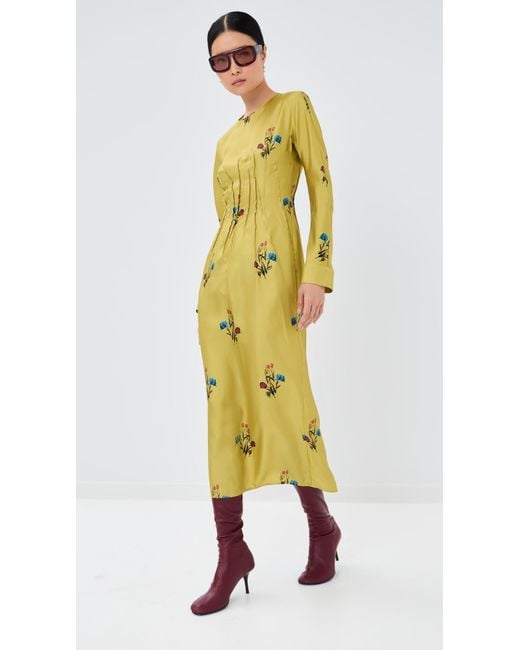Marni Silk Long Sleeve Dress in Yellow | Lyst