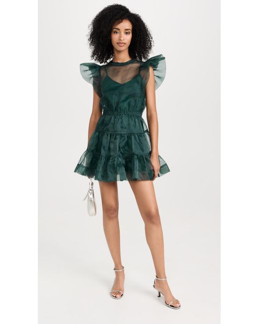 Jonathan Simkhai Green Monique Ruffle Sleeve Mini Dress