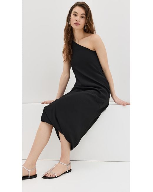 Another Tomorrow Black One Shoulder Bubble Sheath Dress