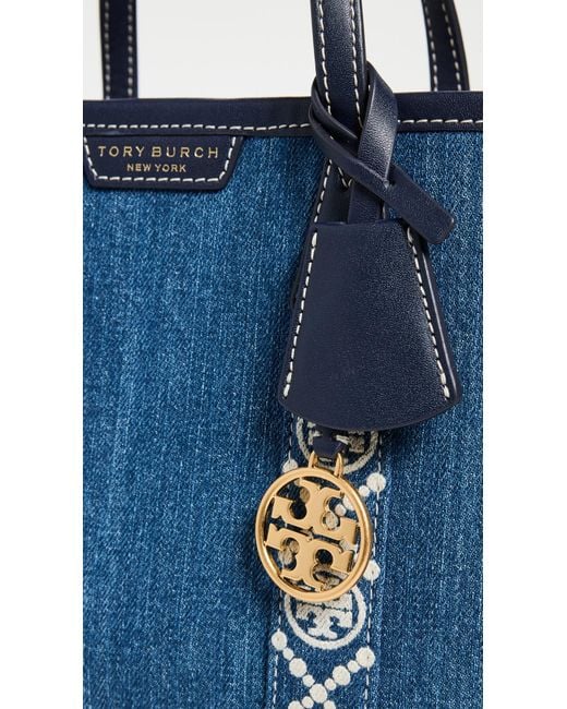 Tory Burch Blue Perry Denim Triple Compartment Small Tote