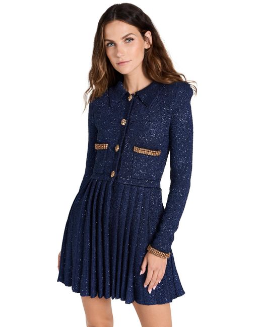 SelfPortrait Navy Knit Ini Dress in Blue Lyst Canada