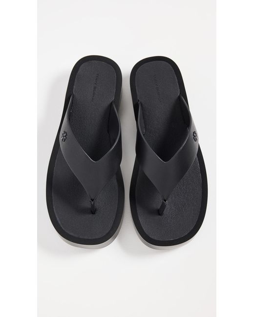 Tory Burch Black Leather Platform Flip Flops
