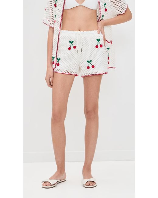 Saylor White Blithe Cherry Mesh Crochet Short Set