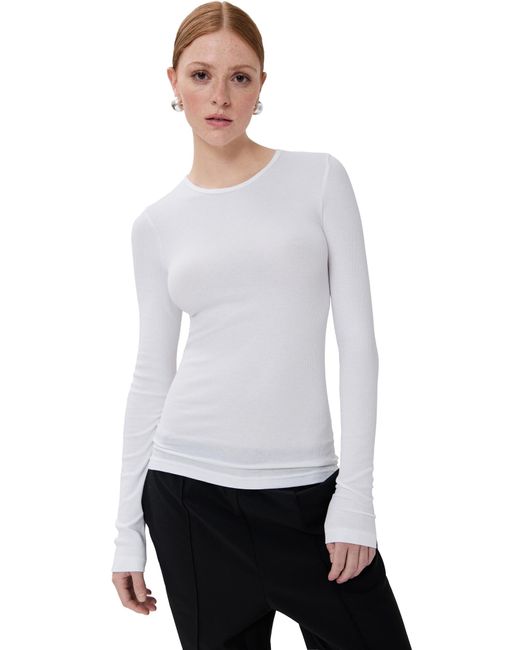 Tibi White Circular Ribbed Crew Neck Pullover T-Shirt
