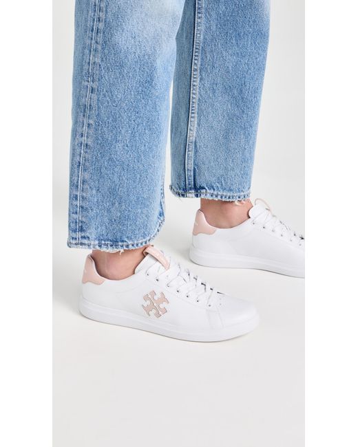 Tory Burch White Howell Court Sneakers With Double T