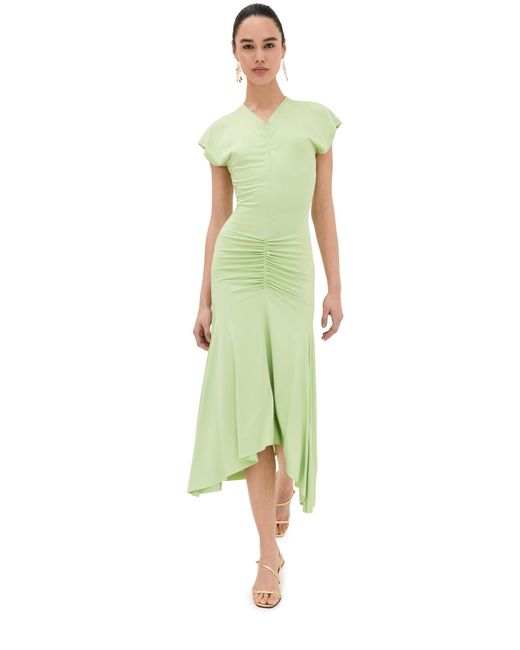 Victoria Beckham Green Sleeveless Ruched Jersey Dress