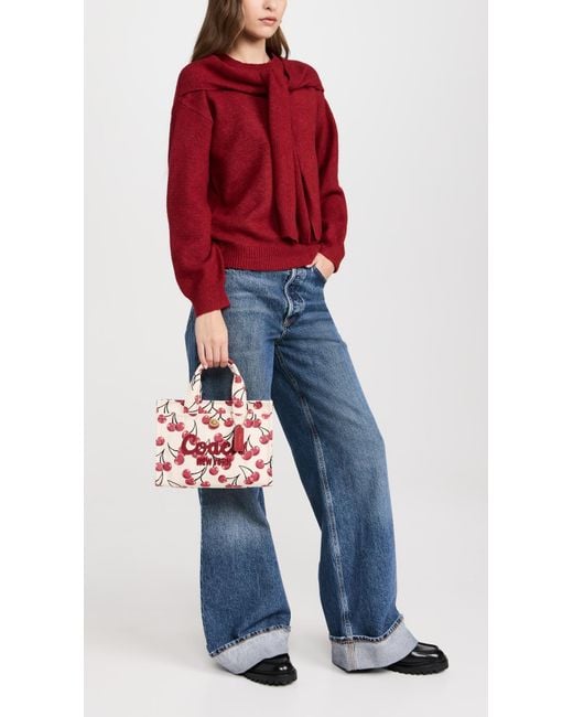 COACH Cargo Tote Bag With Cherry Print Tote Handbags, Canvas