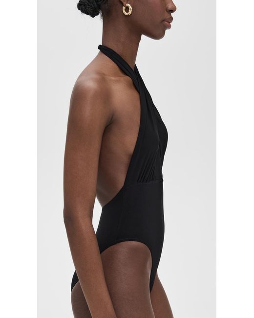 Norma Kamali Black Cross Halter Mio One Piece