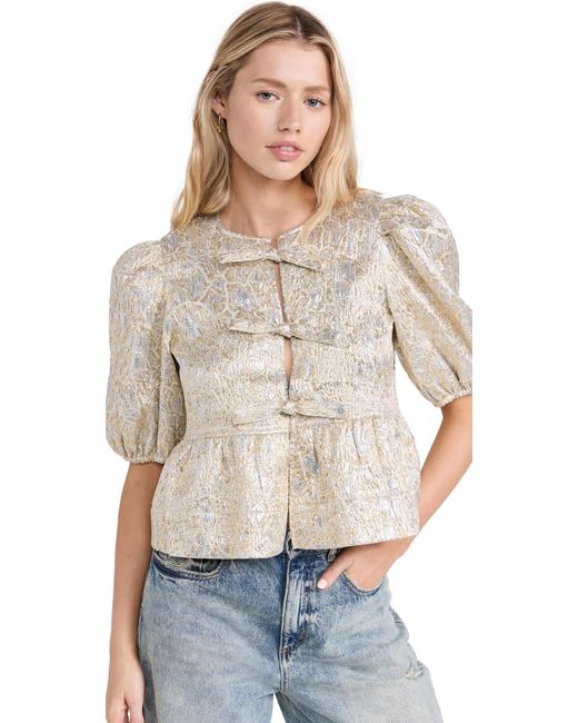 Ganni Metallic Cloque Peplum Blouse | Lyst