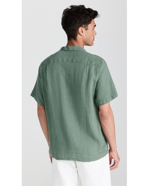 Portuguese Flannel Green Linen Camp Collar Shirt for men