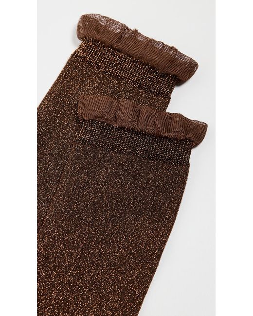 Stems Brown Soft Ruffle Metallic Socks