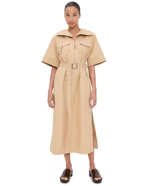 Ganni Natural Classic Summer Suiting Cowl Neck Long Dress