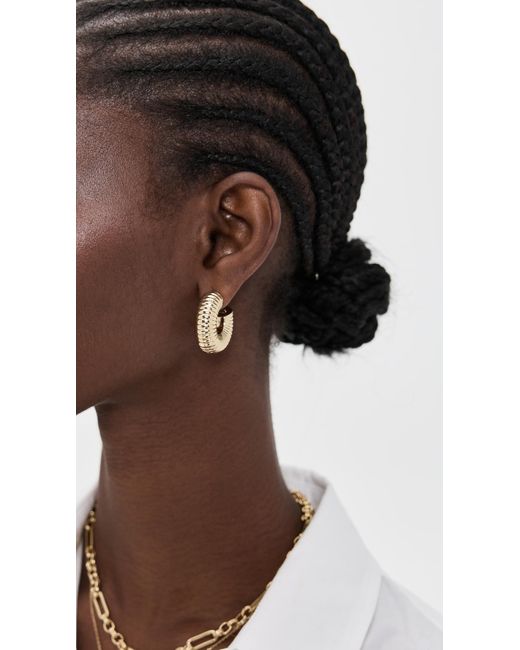 Kenneth Jay Lane White Textured Hoop Pierced Earrings