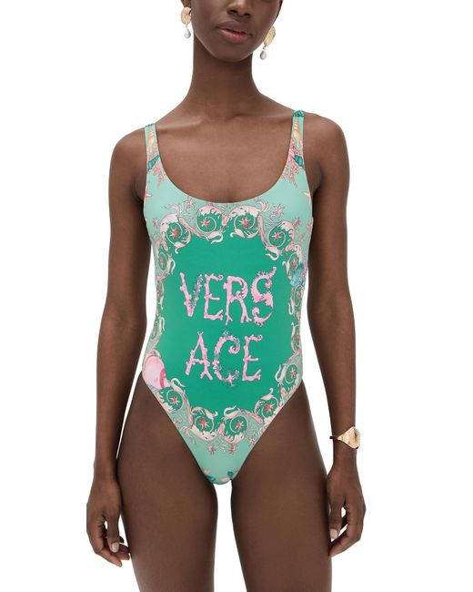Versace Green Light Underwater Barocco Placed Print One Piece