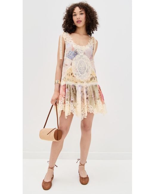Zimmermann Cascadian Lace Mini Dress in Natural | Lyst Zimmermann Cascadian Lace Mini Dress in Natural | Lyst