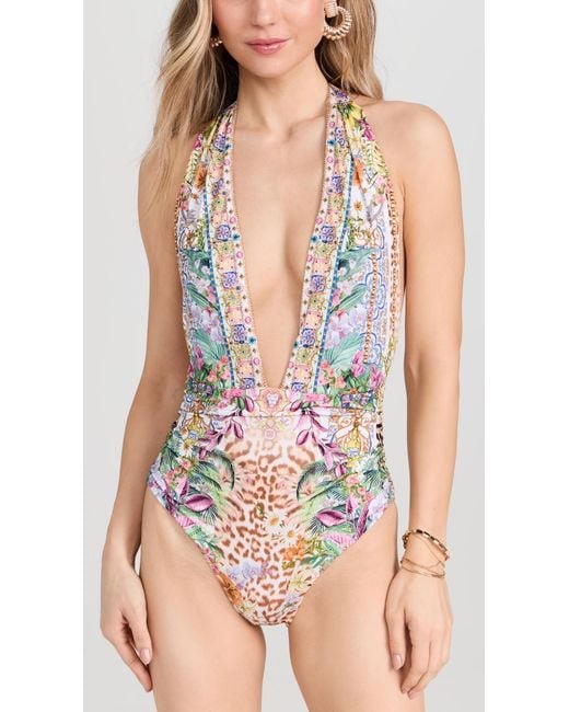 Camilla Multicolor Camia Punge Neck Hater One Piece Fowers Of Neptune