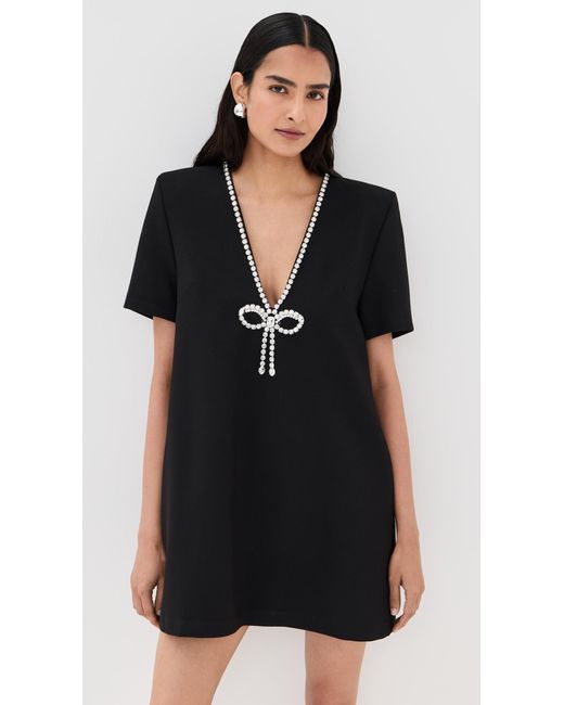 Area Black Crystal Bow V-Neck T-Shirt Dress