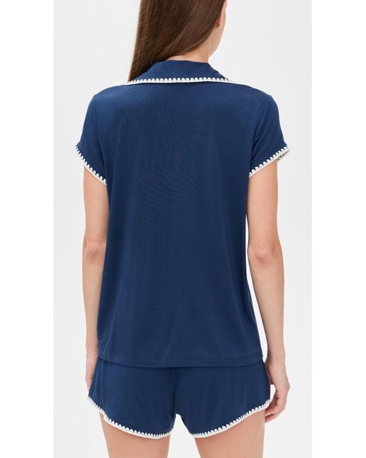 Eberjey Blue The Frida Whip Stitch Short Pajama Set