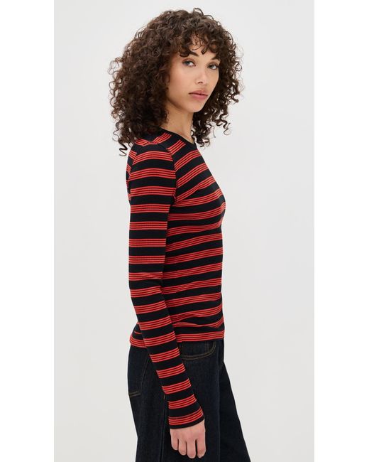 Ganni Soft Cotton Rib Striped Long Sleeve Tee in Red | Lyst