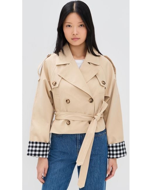 Line & Dot Blue Alba Crop Trench Jacket With Gingham Check Cuffs