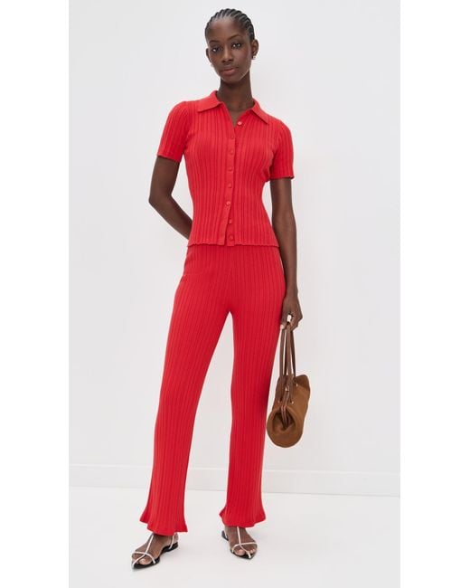 Le Bos Red Ribbed Flare Pants