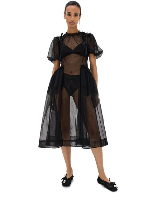 Simone Rocha Black Puff Sleeve Ruched Bite Dress